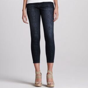 Liverpool Abby-Skinny Aztec-Print Cropped Jeans, Dark Stone